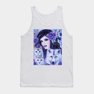 Diana goddess with wolf, owl, cat by Renee Lavoie Tank Top